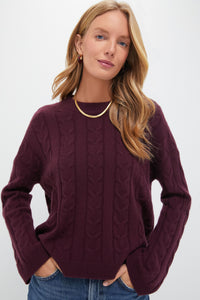 Oxblood Cashmere Eloise Cable Knit Boyfriend Crewneck