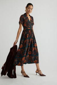 Persimmon Floral Jacquard Adelaide Dress