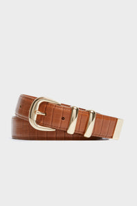 Brown Croc-Embossed Classic Belt